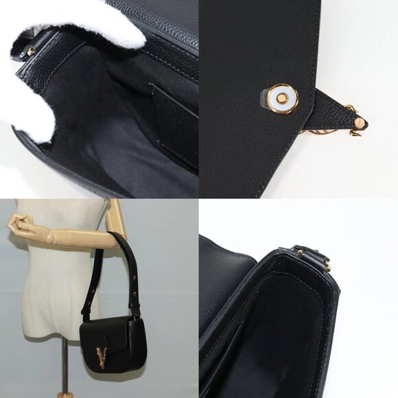 VERSACE Shoulder Bag Leather Black Gold Auth 118818A - Picture 12 of 13